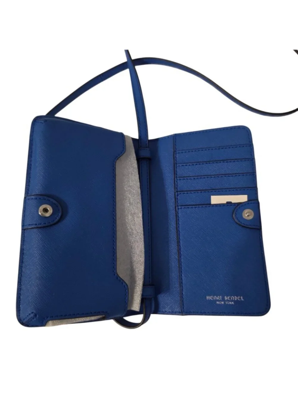 Henri Bendel West 57th XL Smartphone Crossbody Wallet Blue Saffiano NWT